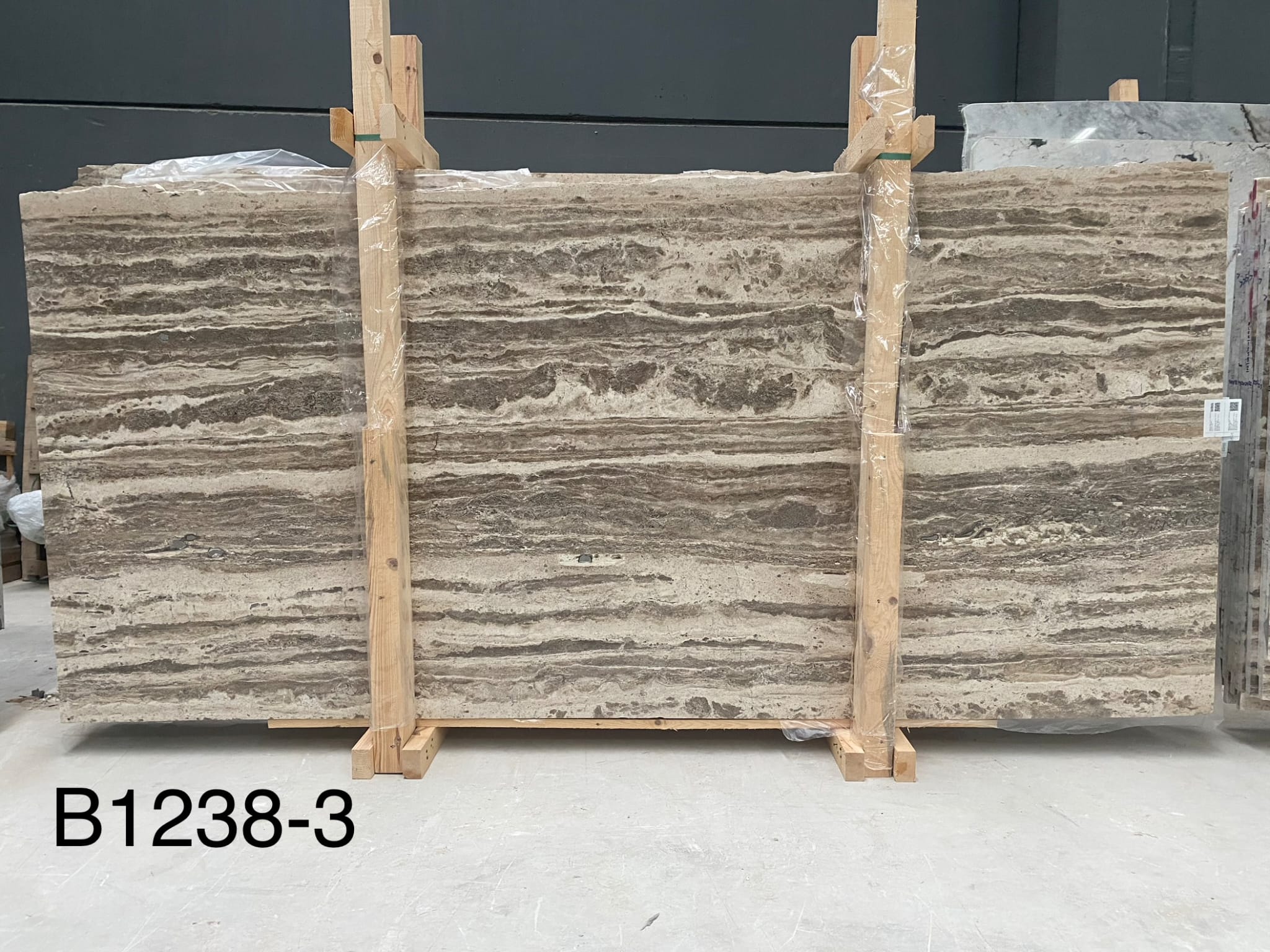 Silver Travertine filled polished slab